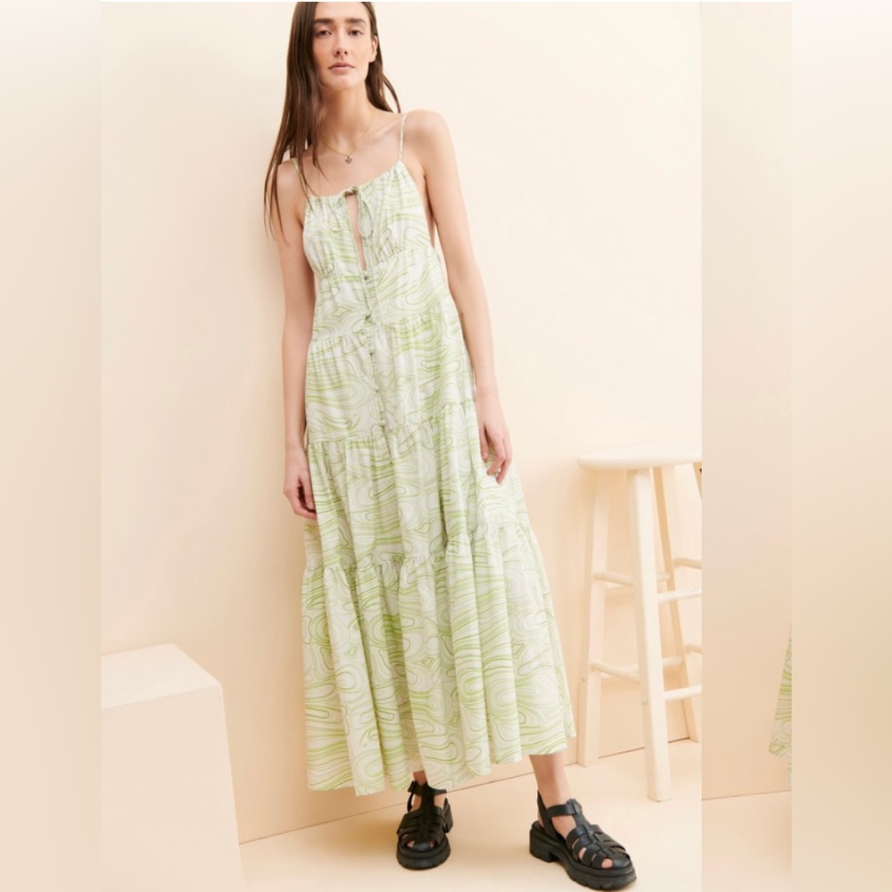 Free People Charlie Holiday Pricilla Maxi Dress, Green White, Small